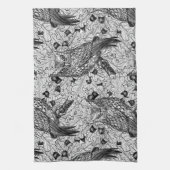 樫の木の中のフクロウ キッチンタオル (縦)