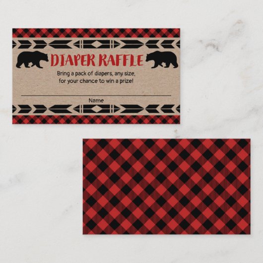 樵くまの男の子のベビーシャワーのおむつのラッフルカード エンクロージャーカード (正面/裏面)