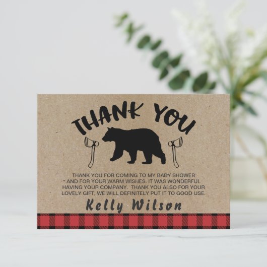 樵のテーマのベビーシャワーのサンキューカード サンキューカード (スタンド正面)