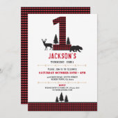 樵のフランネル最初1誕生会の招待 招待状 (正面/裏面)