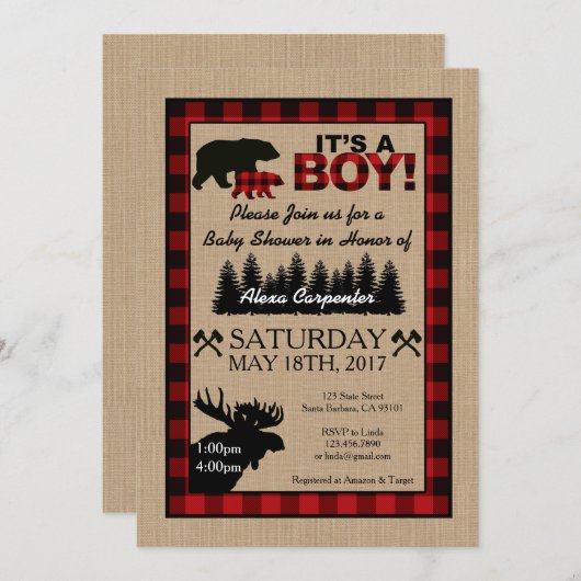 樵の小さいハンターのベビーシャワーの招待状 招待状 (正面/裏面)