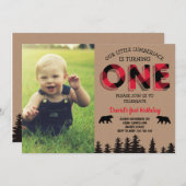 樵の少年　ファーストバースデー　赤いフリースの写真 招待状 (正面/裏面)