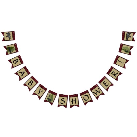 樵の格子縞くまの男の子のベビーシャワーのパーティーの装飾 バンティングフラッグ (全)