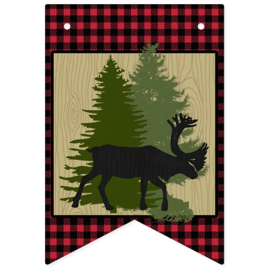 樵の格子縞くまの男の子のベビーシャワーのパーティーの装飾 バンティングフラッグ (第2の旗)