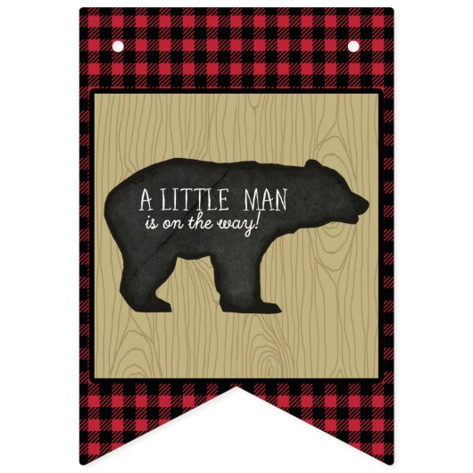 樵の格子縞くまの男の子のベビーシャワーのパーティーの装飾 バンティングフラッグ (第1の旗)