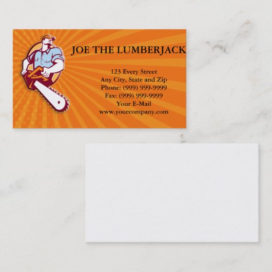 樵の樹木外科専門家の育樹専門家のチェーンソーのレトロ 名刺 (正面/裏面)