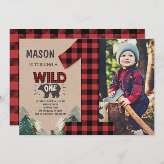 樵の誕生日の招待状の森林誕生日 招待状 (正面/裏面)