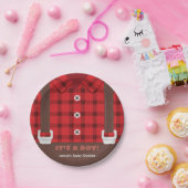 樵の赤いバッファローの格子縞の男の赤ちゃんのシャワーのプレート ペーパープレート (パーティー)