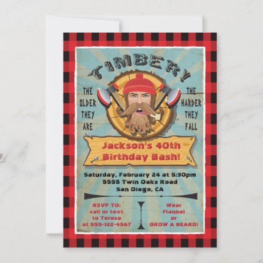 樵士ひげ誕生日ヒップスター招待状 招待状 (正面)