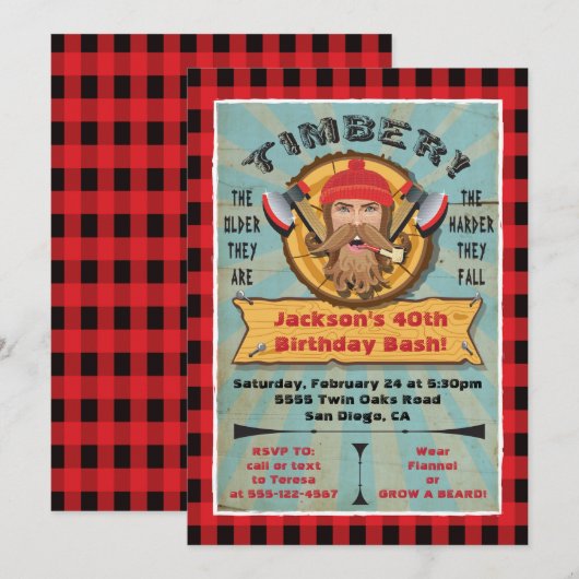 樵士髭の日 誕生日 ヒプスター ご招待 招待状 (正面/裏面)