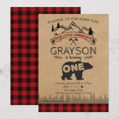 樵工の森の1歳誕生日招待状 - クマ 招待状 (正面/裏面)