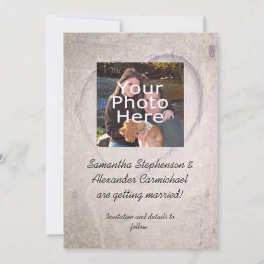 樹のハートの彫刻を使った「Save the Date」お知らせ セーブザデート (裏面)