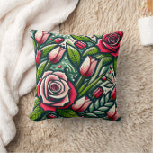 「樹冠付き様式化した赤いバラ」 クッション (ブランケット)