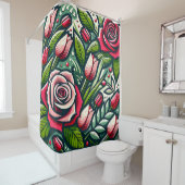 「樹冠付き様式化した赤いバラ」 シャワーカーテン (インサイチュ)