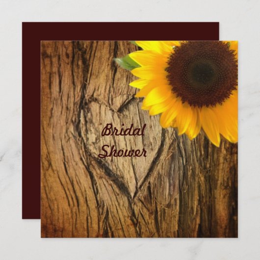 樹幹ハート国ヒマワリブライダルシャワー 招待状 (正面/裏面)
