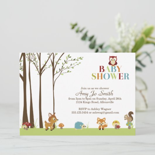 樹木が茂ったベビーシャワーの招待状 招待状 (スタンド正面)