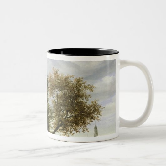 樹木が茂った川の景色 ツートーンマグカップ (右)