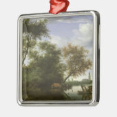 樹木が茂った川の景色 メタルオーナメント (左)