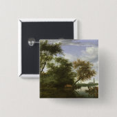 樹木が茂った川の景色 缶バッジ (正面&裏面)