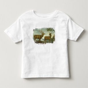 樹木が茂った景色の雄鹿そして後部 トドラーTシャツ