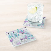 樹木とプレゼントを持つホッキョクグマとペンギン ガラスコースター (アングル)