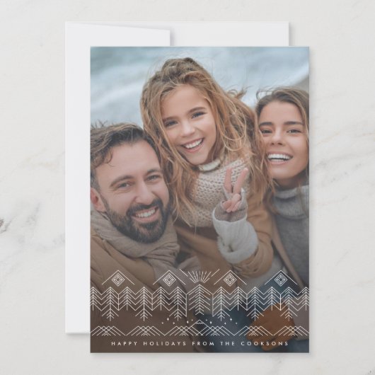 樹木と山々を描いた冬の風景の線画（写真あり） シーズンカード (正面)