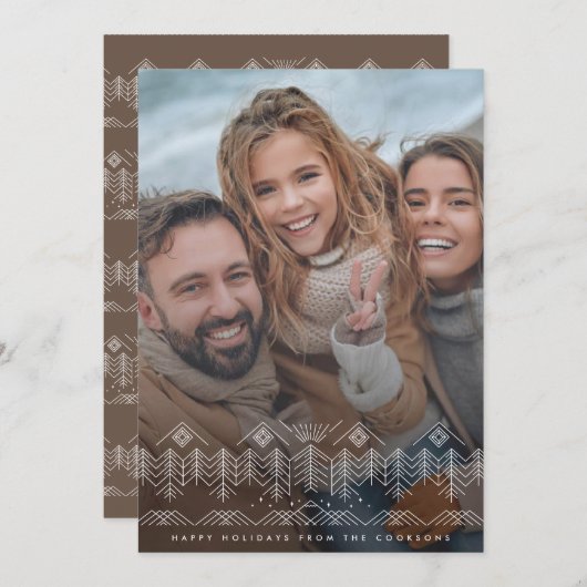 樹木と山々を描いた冬の風景の線画(写真あり) シーズンカード (正面/裏面)