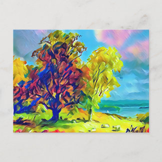 樹木と羊の風景 ポストカード