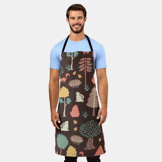 樹木の動物:手書きの自然シーン。 エプロン (着用した状態)