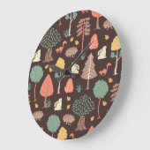 樹木の動物：手書きの自然シーン。 ラージ壁時計 (傾斜)