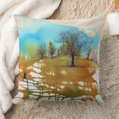 樹木の景観水彩画 クッション (ブランケット)