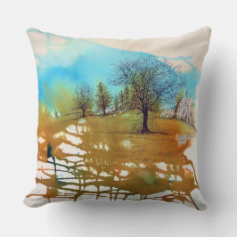 樹木の景観水彩画 クッション
