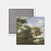 樹木の茂った川の風景 マグネット (正面/裏面)