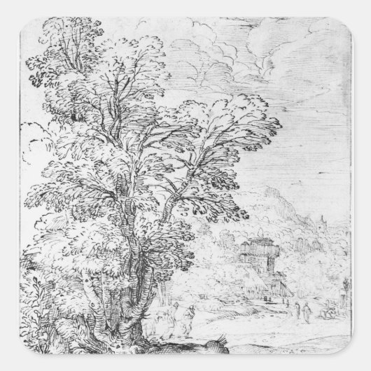 樹木の茂った風景 スクエアシール (正面)
