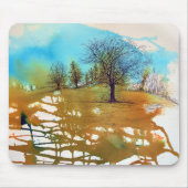 樹木の風景の水彩画 マウスパッド (正面)