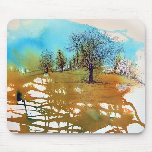 樹木の風景の水彩画 マウスパッド (正面)