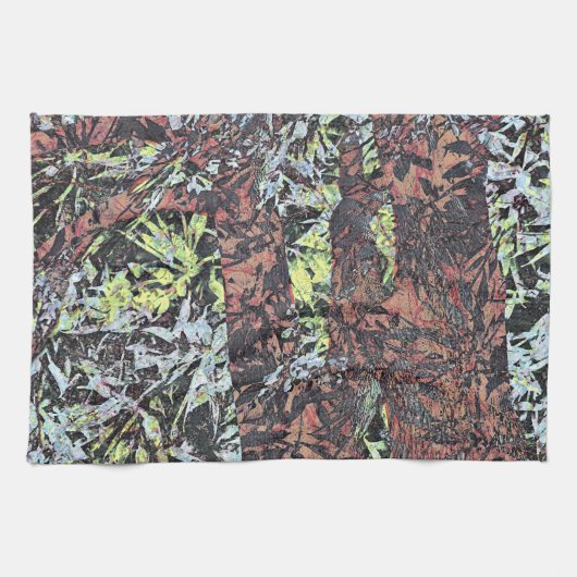 樹木付きフローラ花模様のデジタルアート キッチンタオル (横)