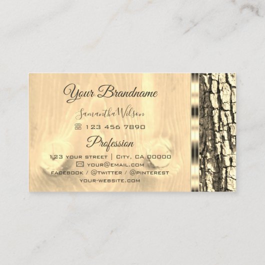 樹木樹皮木粒楕円金ゴールド縁ど及びモノグラム 名刺 (裏面)