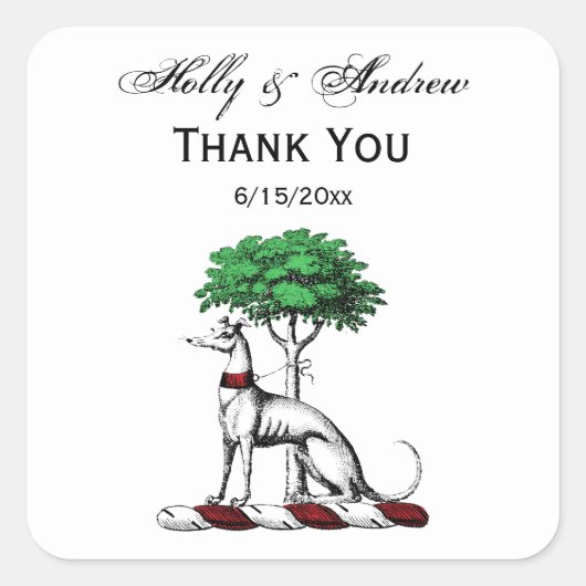 樹木紋章を持つグレイハウンドウィペット スクエアシール (正面)