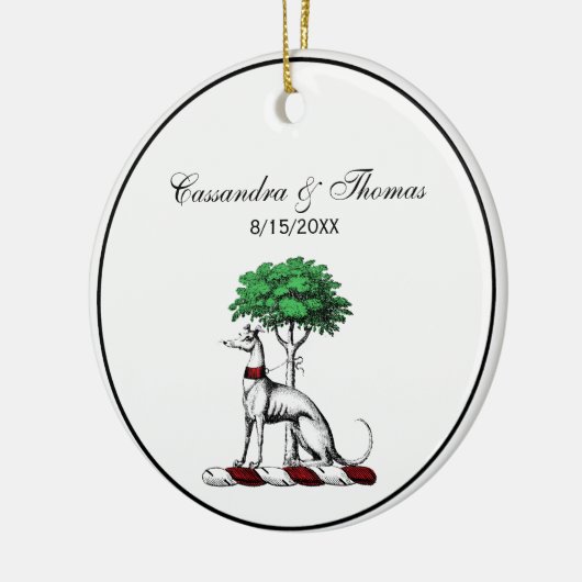 樹木紋章を持つグレイハウンドウィペット セラミックオーナメント (左)