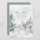 樹林冬の森(鹿の水彩付き) 招待状 (正面/裏面)