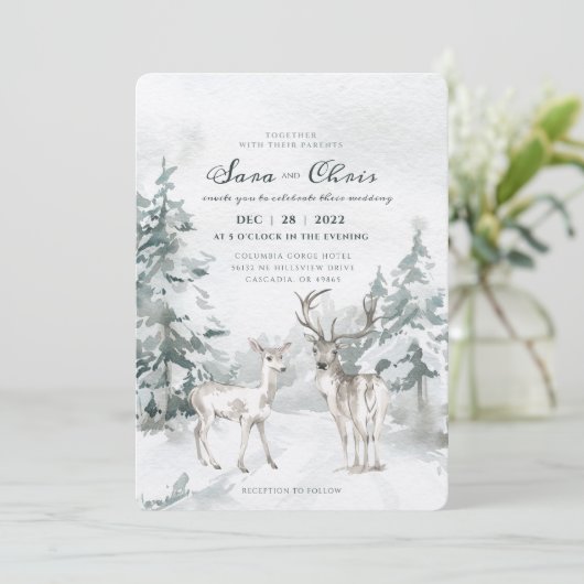 樹林冬の森(鹿の水彩付き) 招待状 (スタンド正面)