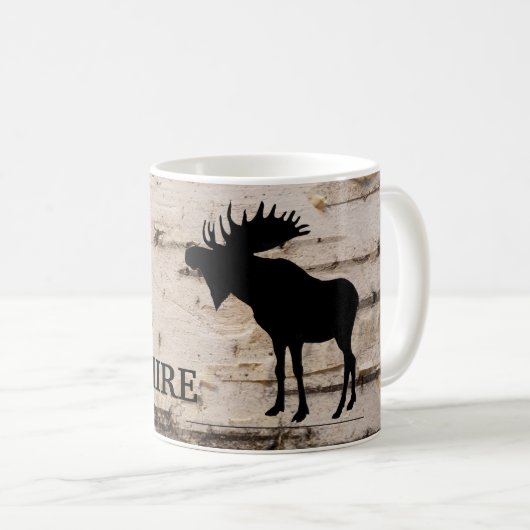 樹皮に黒いシルエットのムース樺の木 コーヒーマグカップ (正面右)