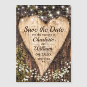 樹皮ハート結婚式の日付磁気カードを保存 (正面)