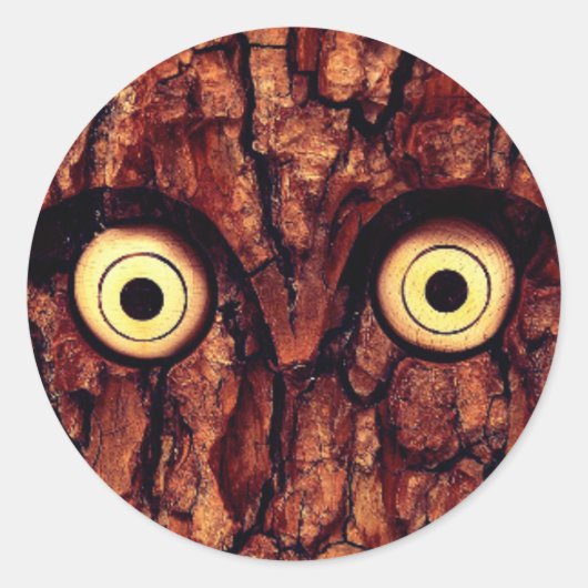 樹皮フクロウ素朴な茶色かわいい ラウンドシール (正面)