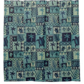 樹皮布の青のハワイの岩石彫刻のシャワー・カーテン シャワーカーテン (正面)