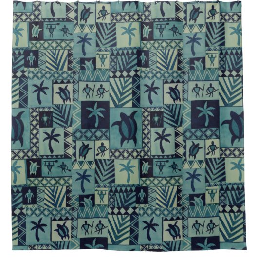 樹皮布の青のハワイの岩石彫刻のシャワー・カーテン シャワーカーテン (正面)