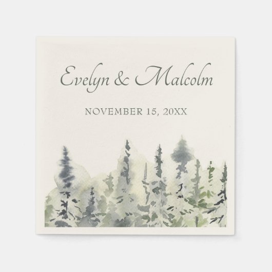 樹高の木材の水色の常緑樹結婚の木 スタンダードカクテルナプキン (正面)