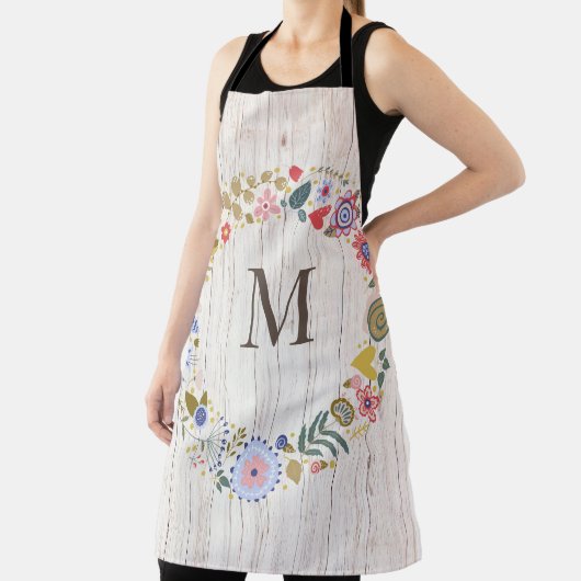 樹齢の木材モノグラムお洒落花 エプロン (インサイチュ)