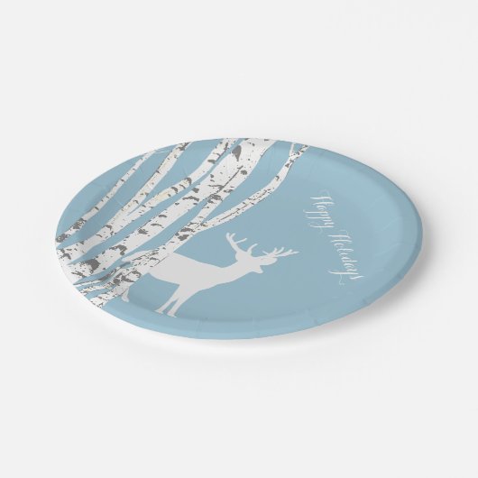 樺の木およびシカの休日の紙皿 ペーパープレート (アングル)